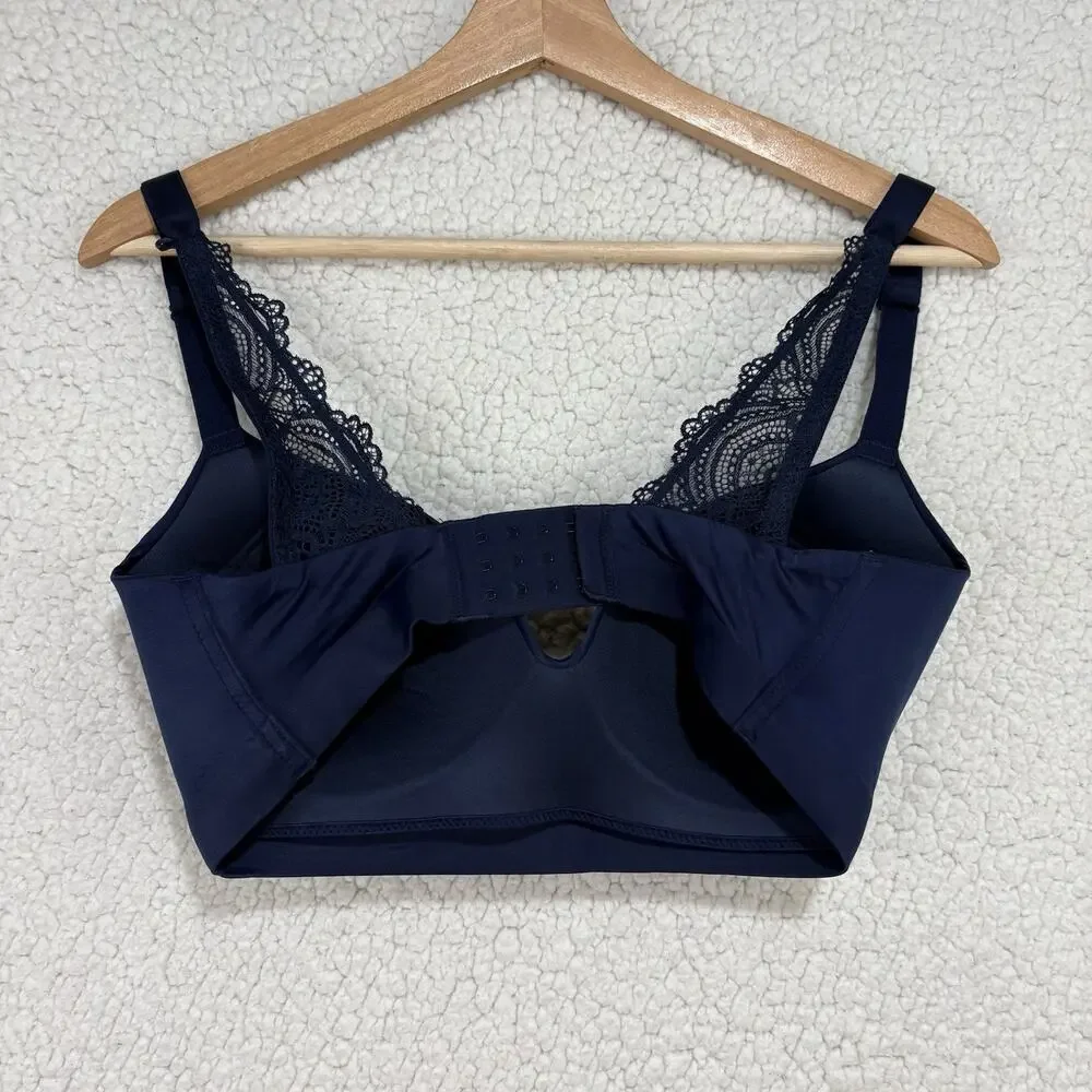 Soma Enbliss Luxe Wireless J Hook Bra 34DD Navy Lace Back Comfort Soft‎